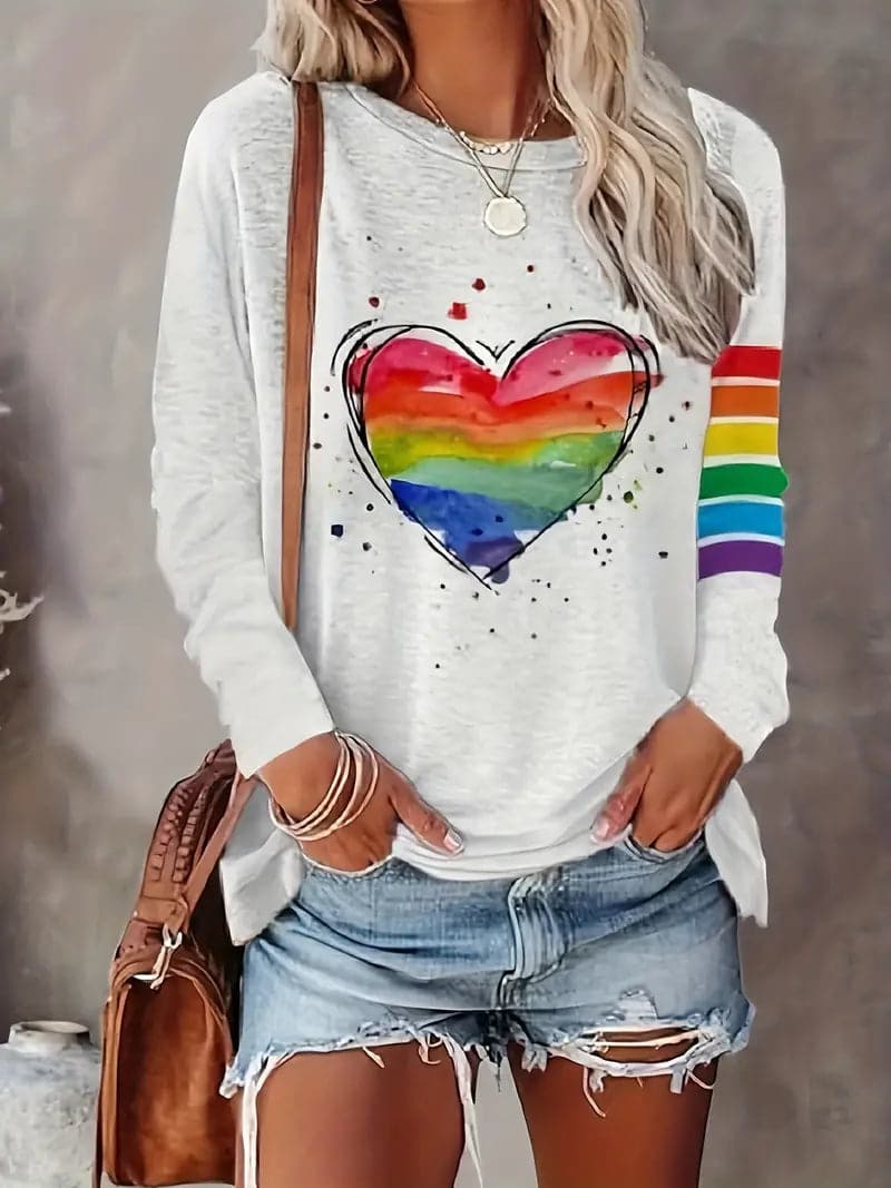 Lynna - Relaxed Fit Rainbow Heart Sweatshirt
