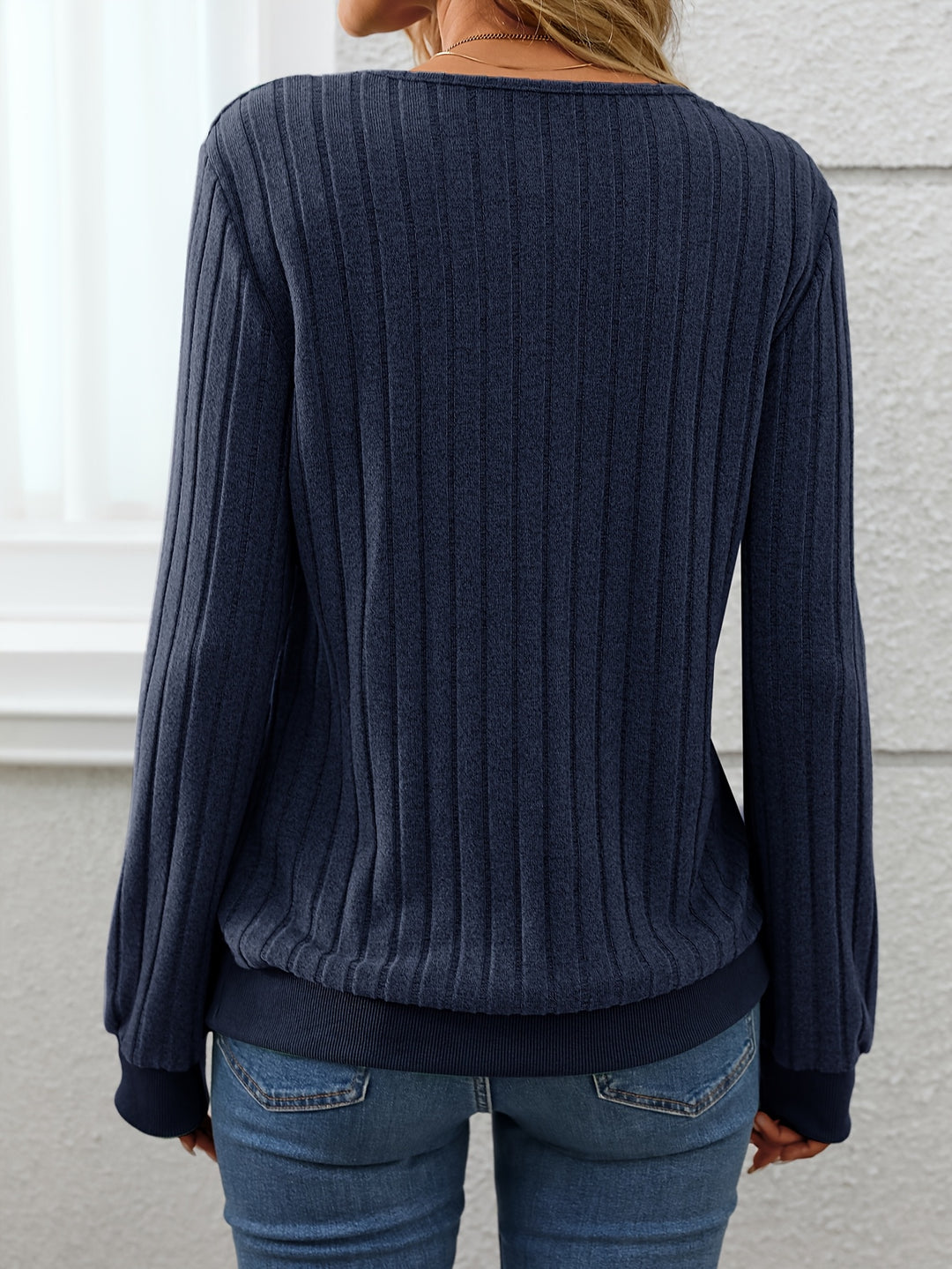 Sally - Stylish Ribbed V-Neck Long Sleeve
