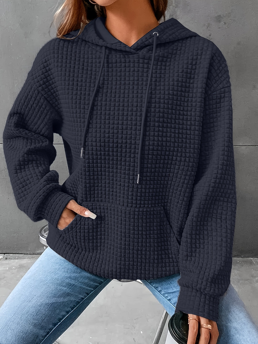 Lizzy - Cozy Waffle Grid Hoodie