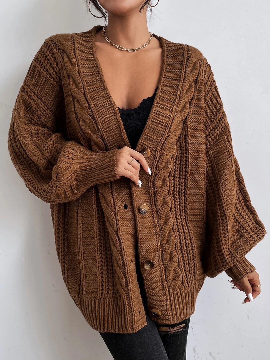 Rhonda - Hearthside Cable Knit Slouch Cardigan