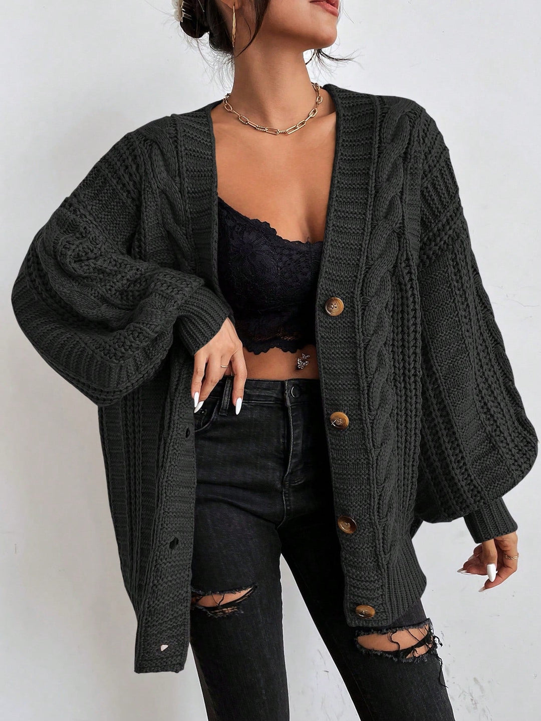 Rhonda - Hearthside Cable Knit Slouch Cardigan