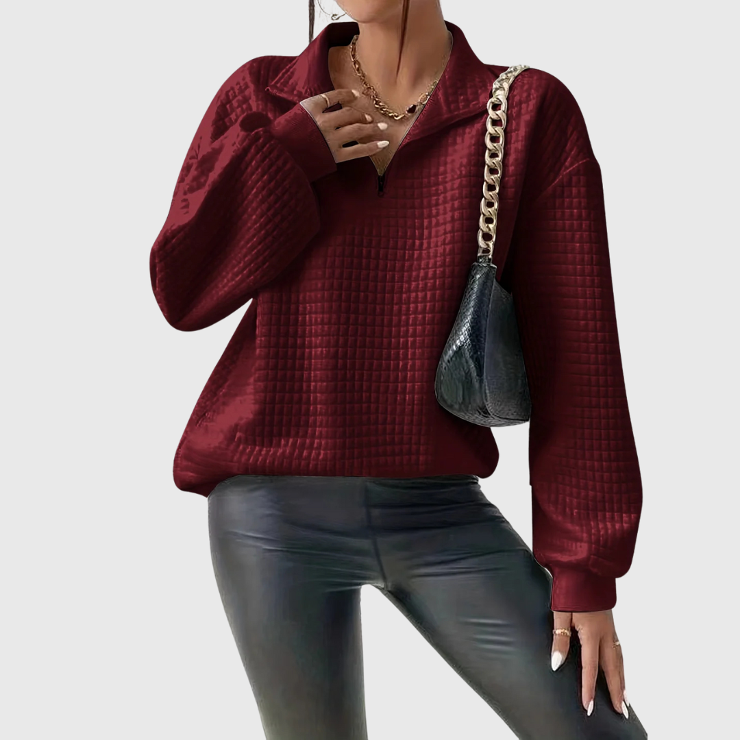 Betty - Chic Waffle Jumper with Zip