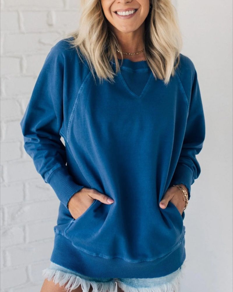 Inger - Ribbed Accent Pocketed Pullover