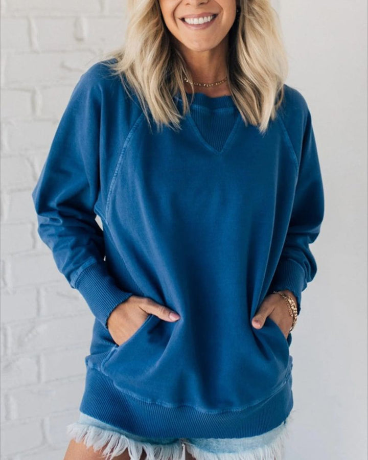 Inger - Ribbed Accent Pocketed Pullover