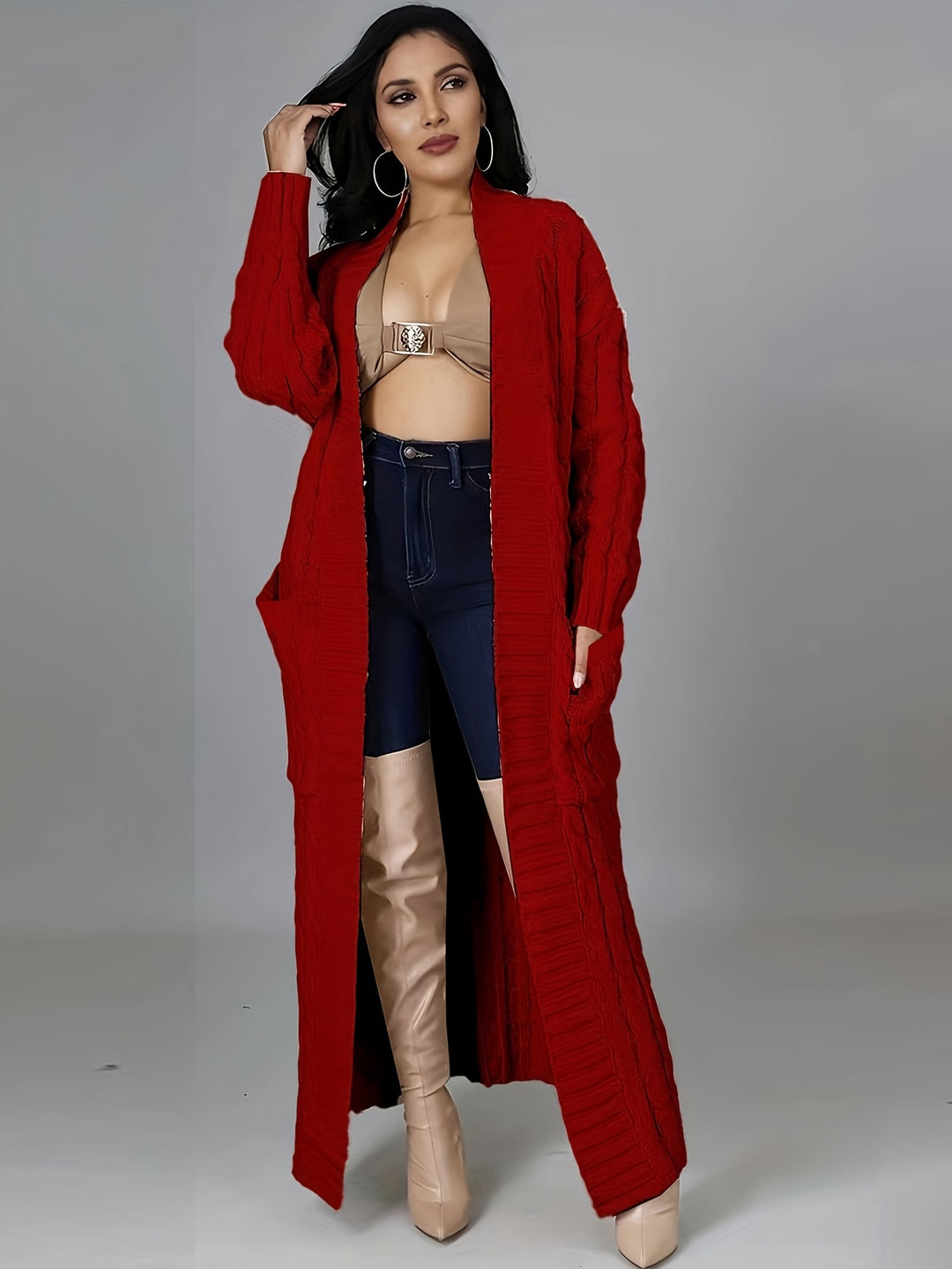 Samya™ - Extra-Long Cable Knit Cardigan
