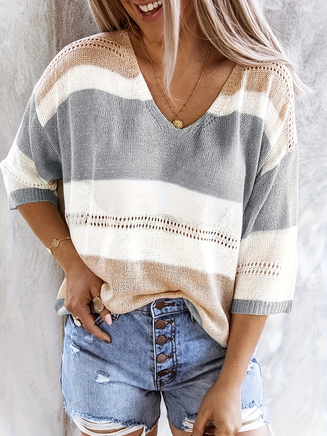 Rita - Casual Striped V-Neck Knit Top