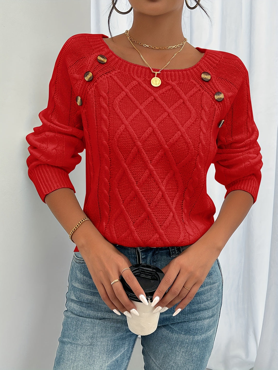 Viviene - Elegant Cable Knit Sweater
