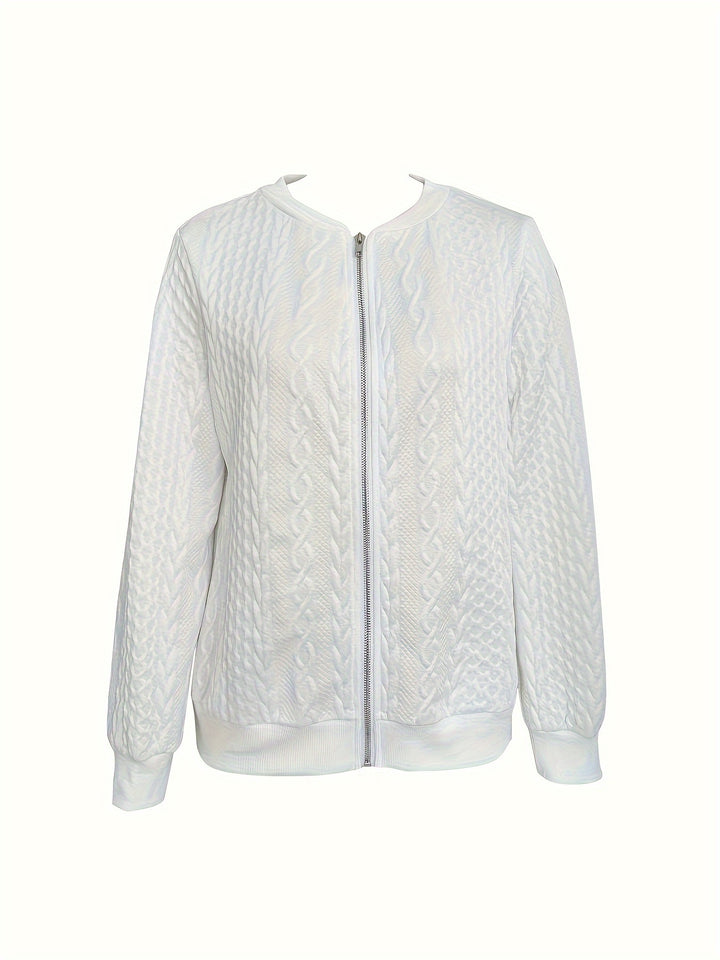 Heather - Casual Textured Zip Up Bomber Jacket