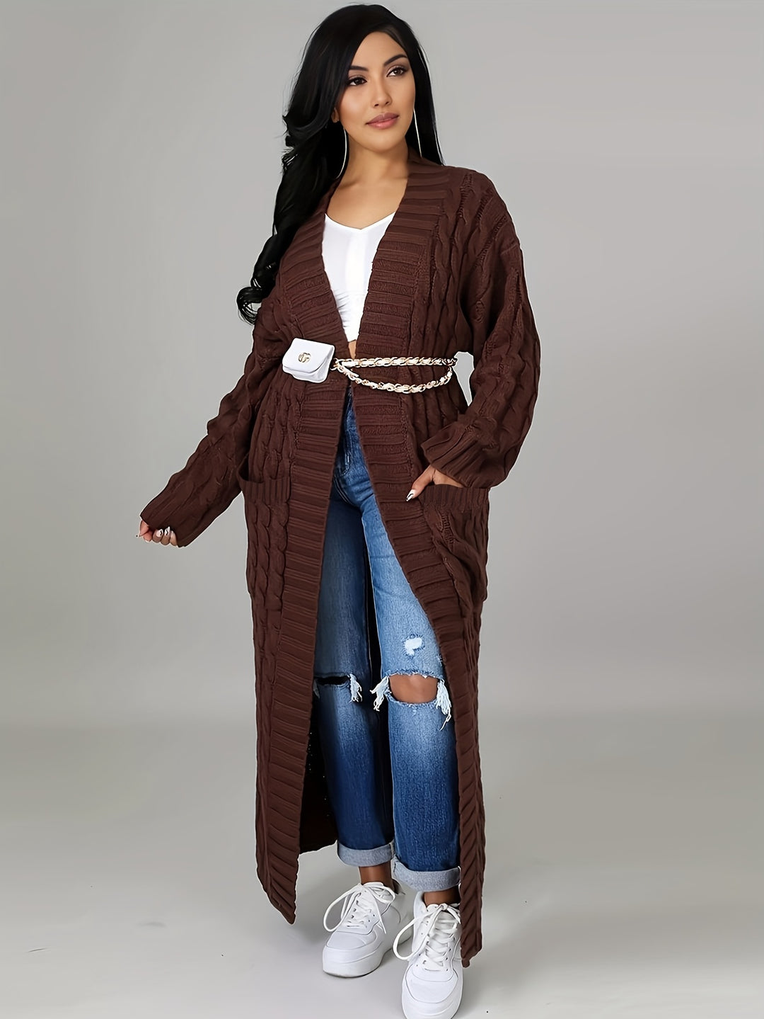 Samya™ - Extra-Long Cable Knit Cardigan