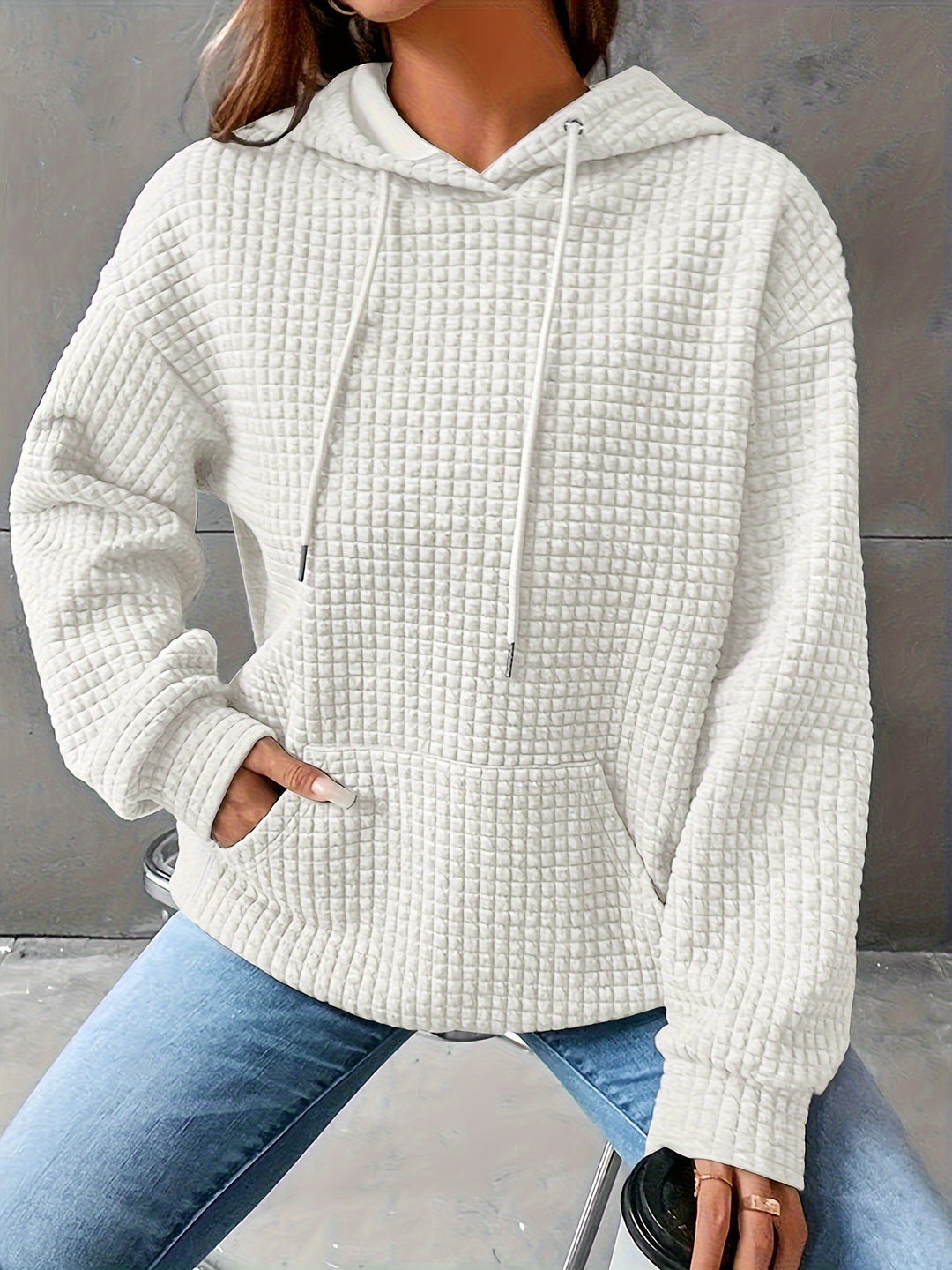 Lizzy - Cozy Waffle Grid Hoodie