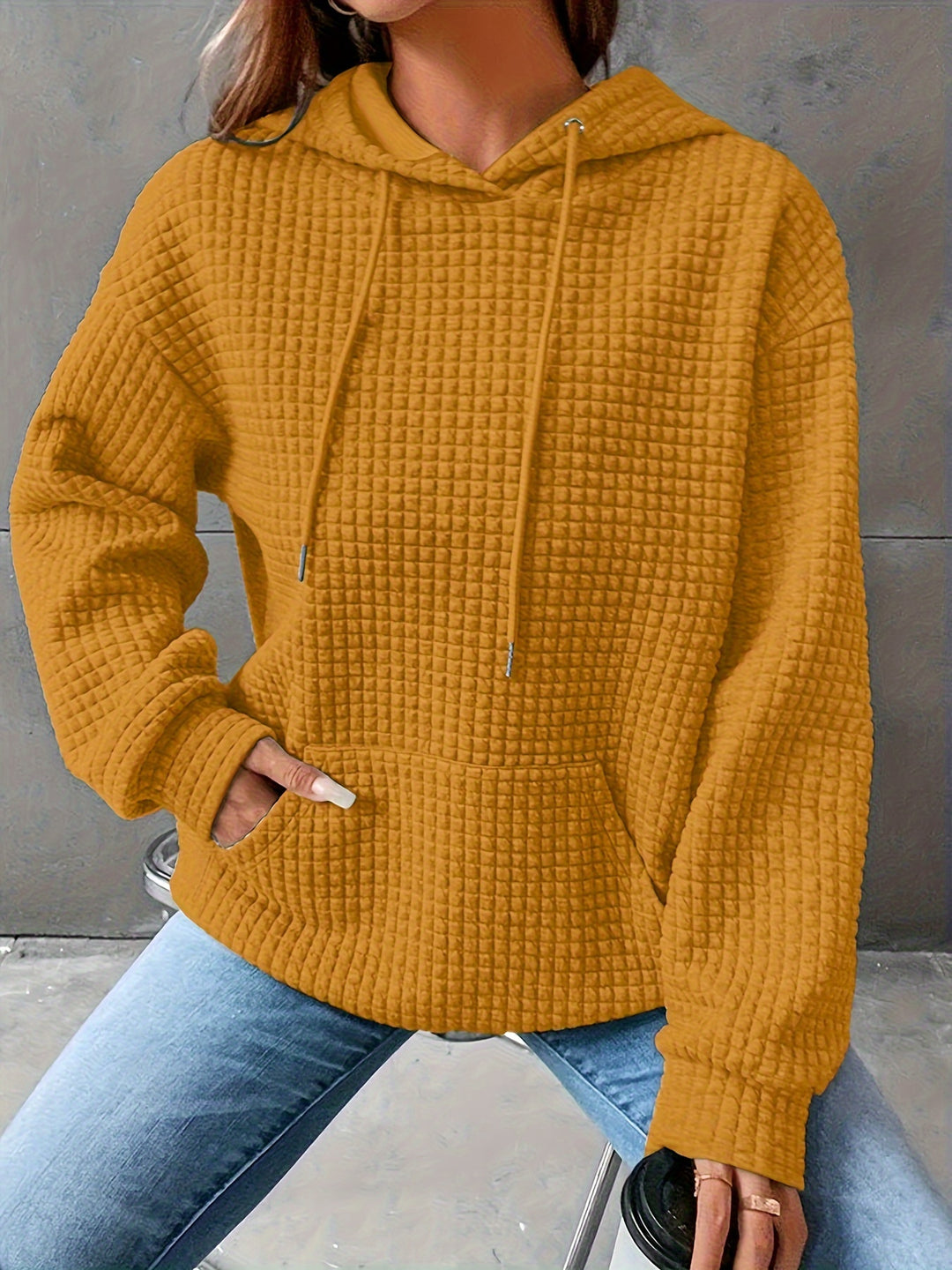 Lizzy - Cozy Waffle Grid Hoodie