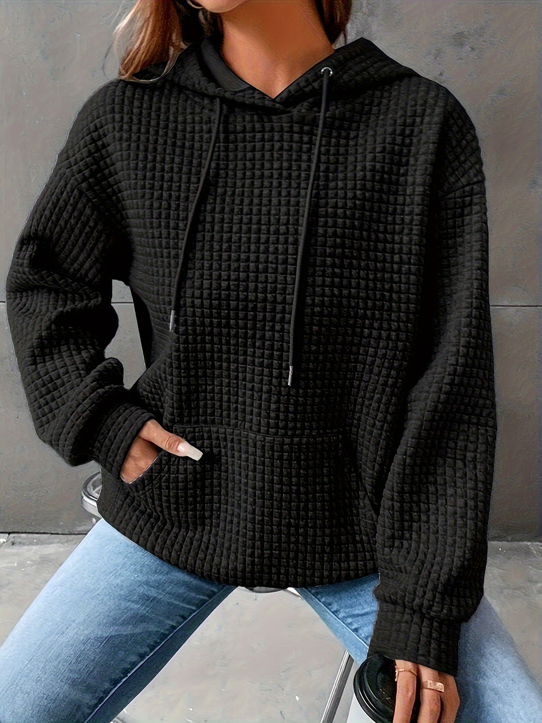 Lizzy - Cozy Waffle Grid Hoodie