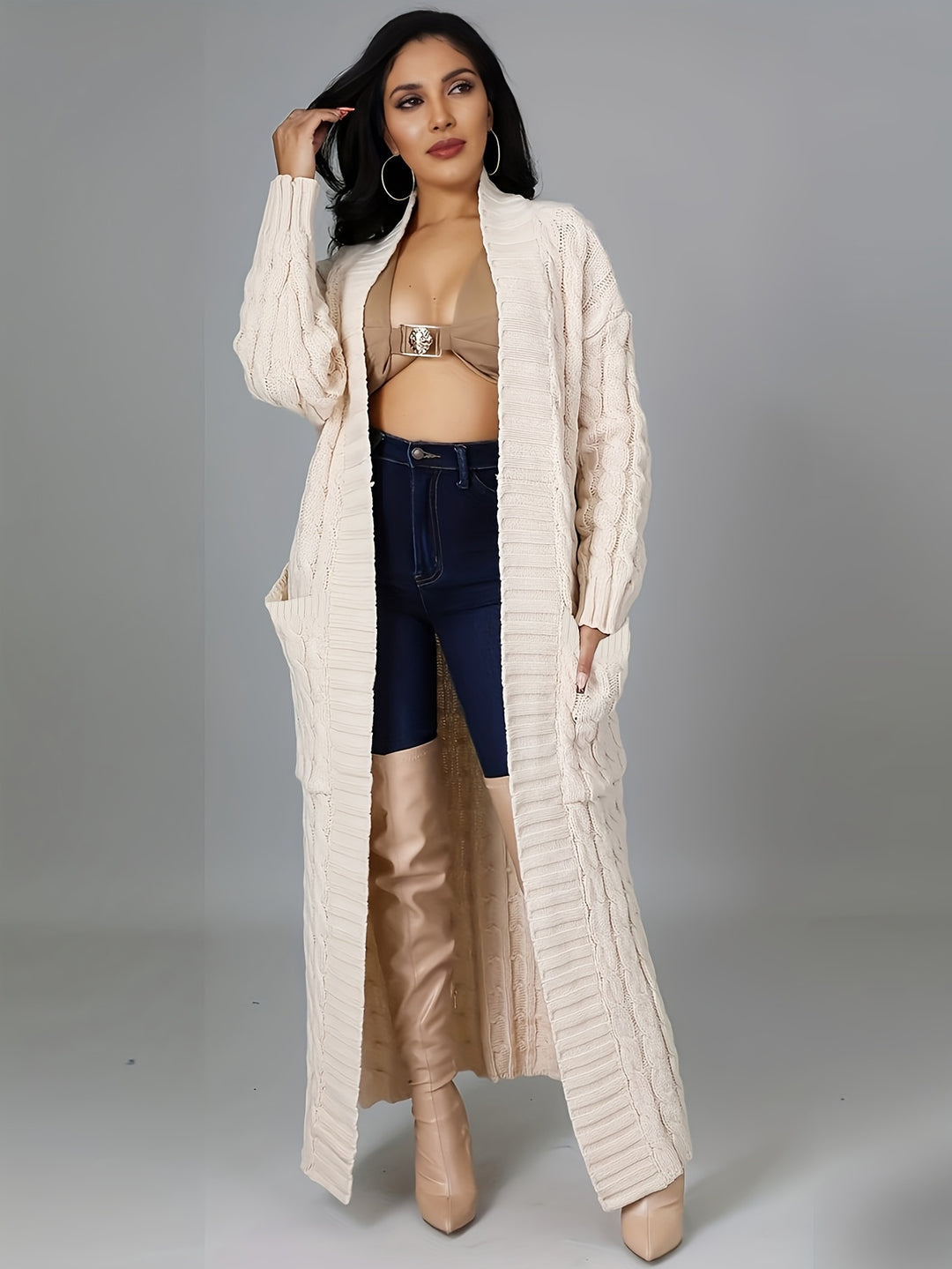 Samya™ - Extra-Long Cable Knit Cardigan