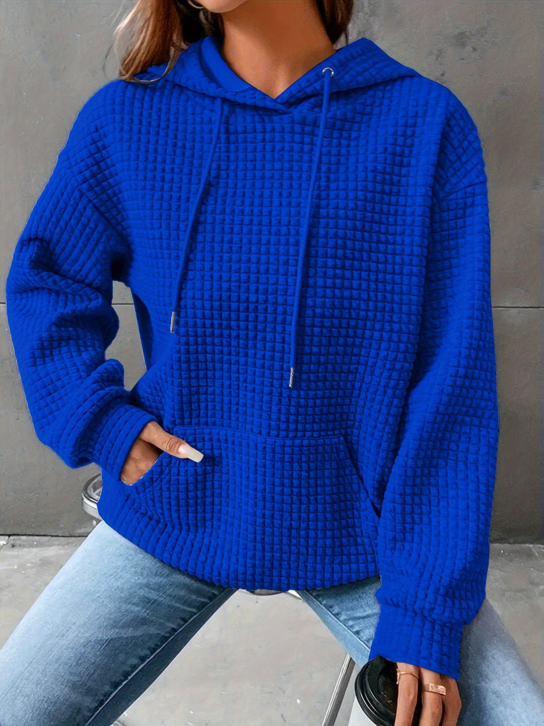 Lizzy - Cozy Waffle Grid Hoodie