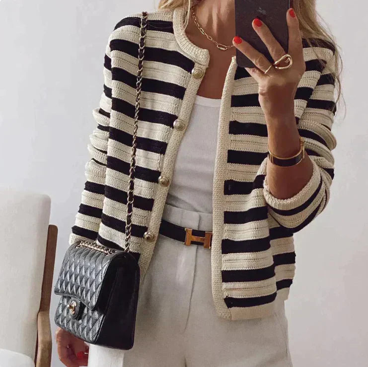 Eileen | Striped Cardigan With Modern Button