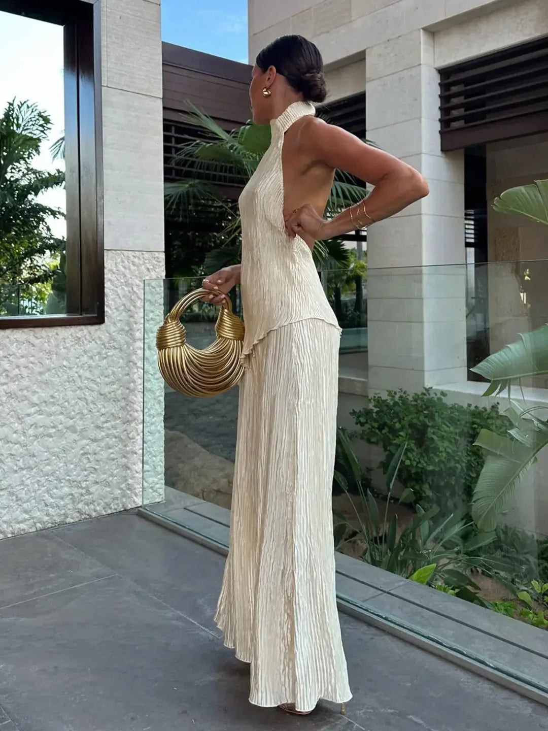 Jacqui - Golden Serenity Pleated Set
