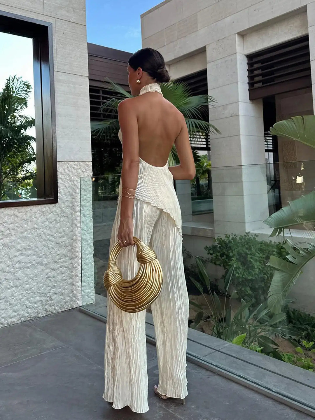 Jacqui - Golden Serenity Pleated Set