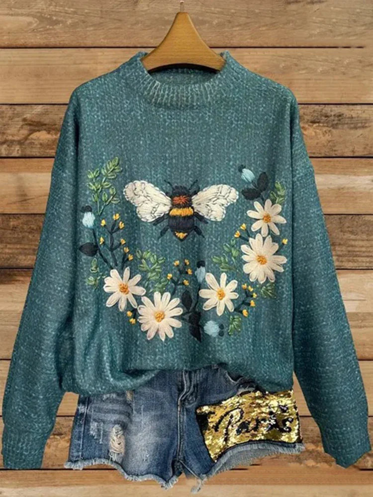 Madeleine - Women Embroidered Floral Knit Sweater