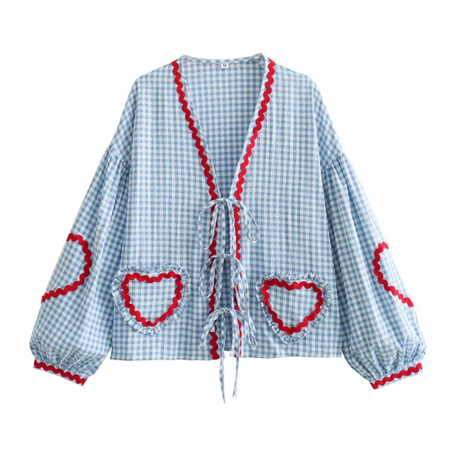 Lindsey | Vintage-Inspired Gingham Cardigan with Heart Pockets