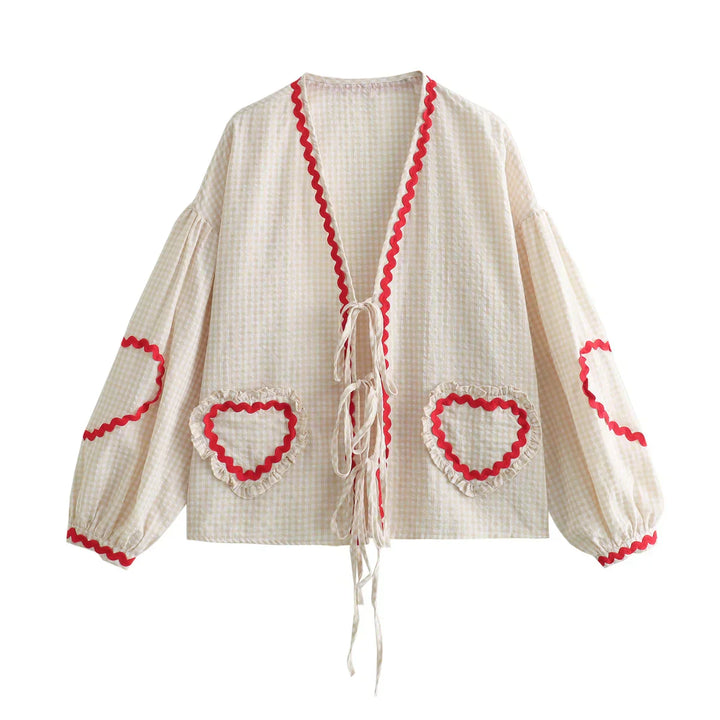 Lindsey | Vintage-Inspired Gingham Cardigan with Heart Pockets