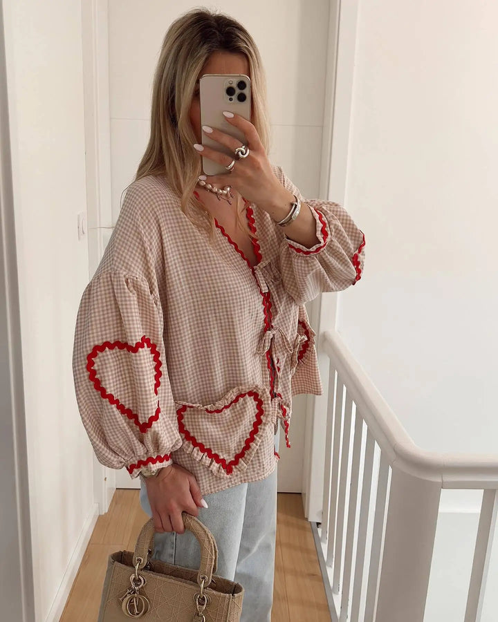 Lindsey | Vintage-Inspired Gingham Cardigan with Heart Pockets