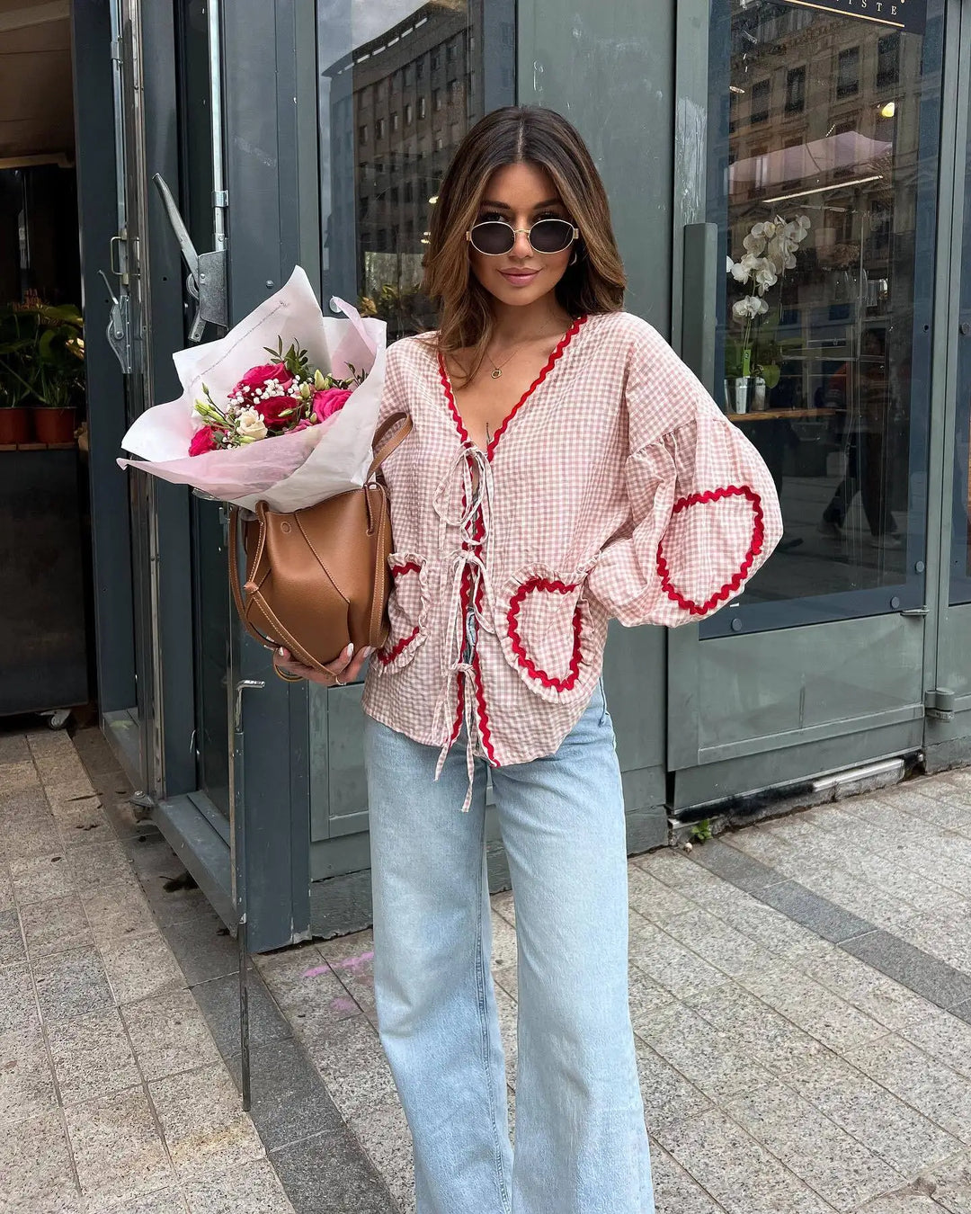 Lindsey | Vintage-Inspired Gingham Cardigan with Heart Pockets
