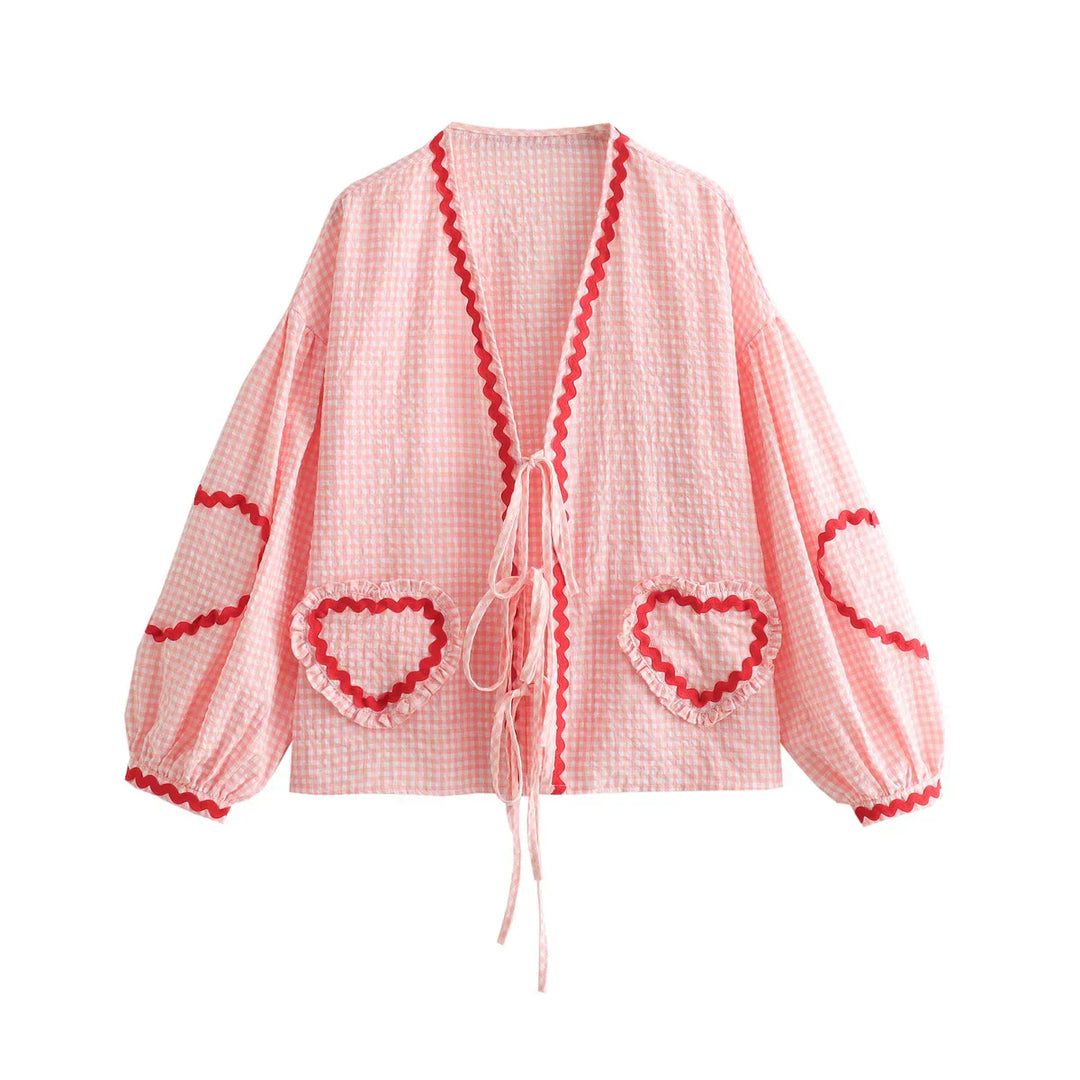 Lindsey | Vintage-Inspired Gingham Cardigan with Heart Pockets