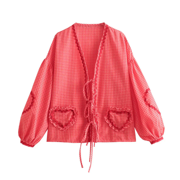 Lindsey | Vintage-Inspired Gingham Cardigan with Heart Pockets