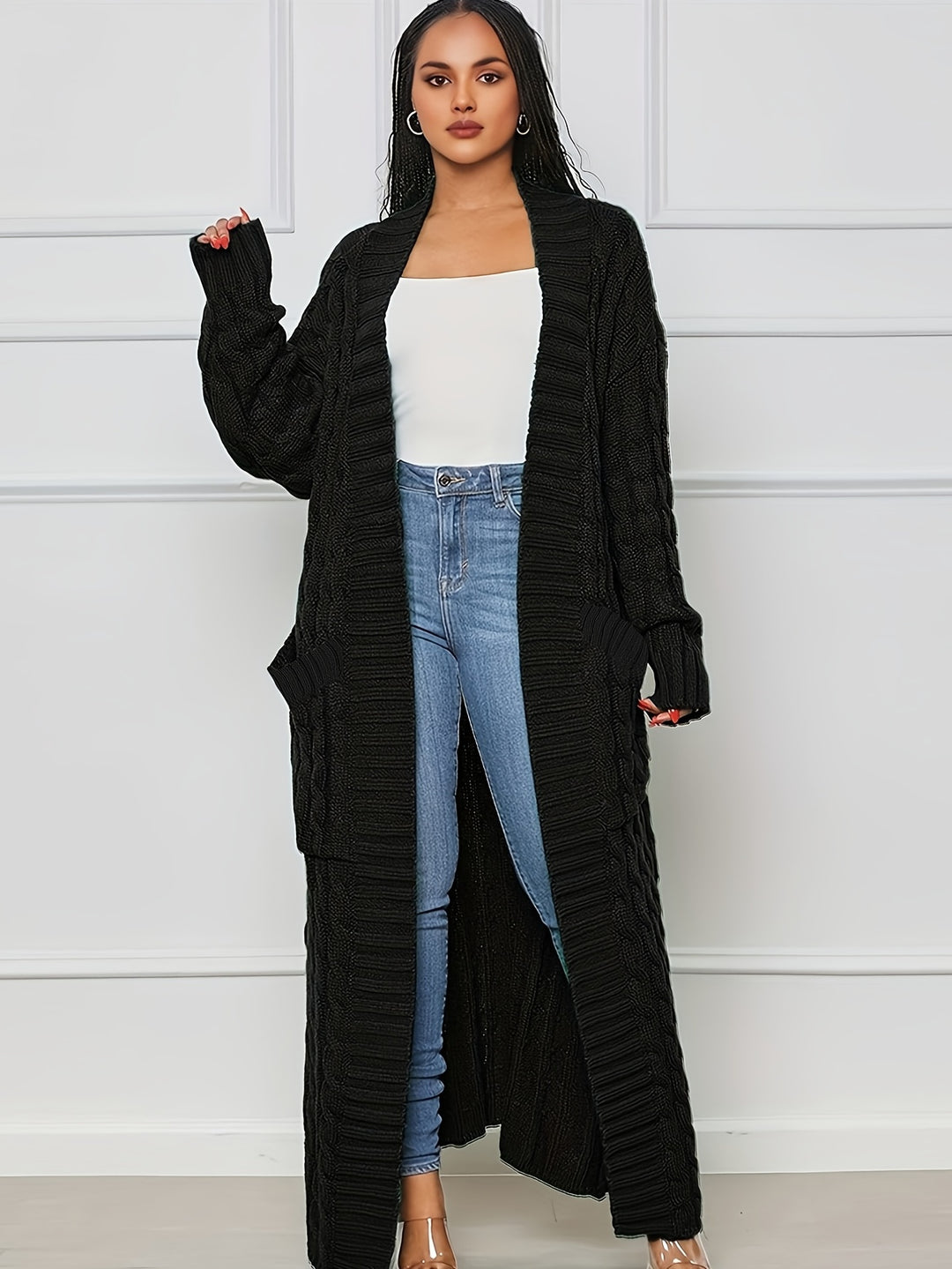 Samya™ - Extra-Long Cable Knit Cardigan