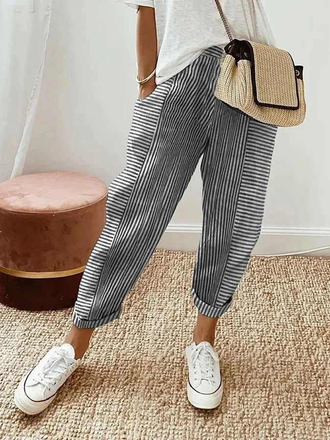 Leanne - Striped Cotton Pants