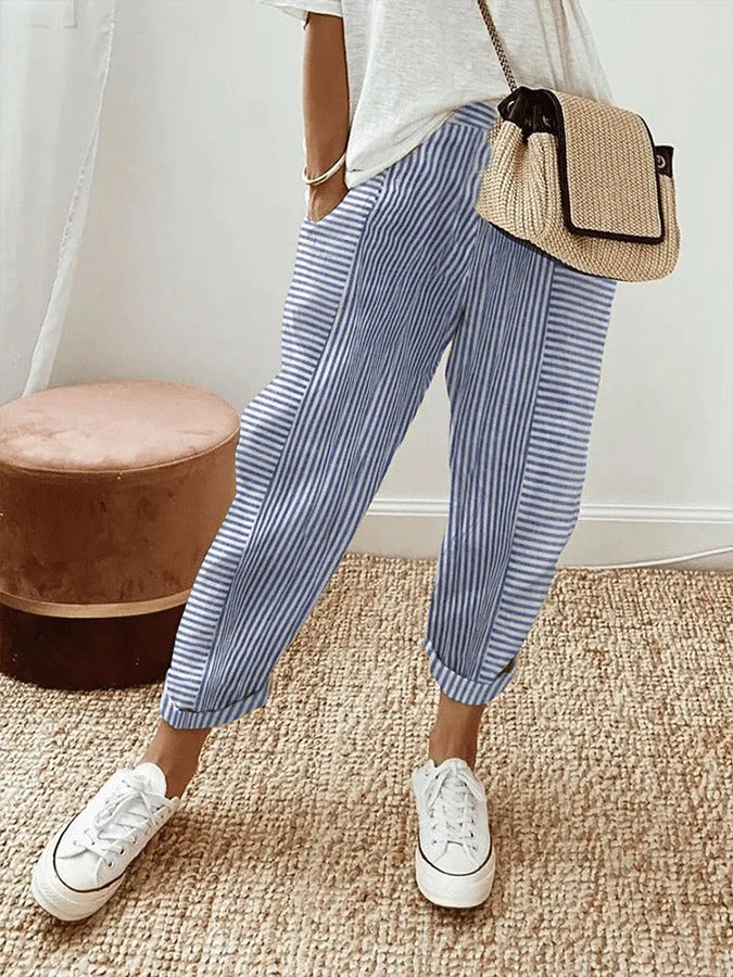 Leanne - Striped Cotton Pants