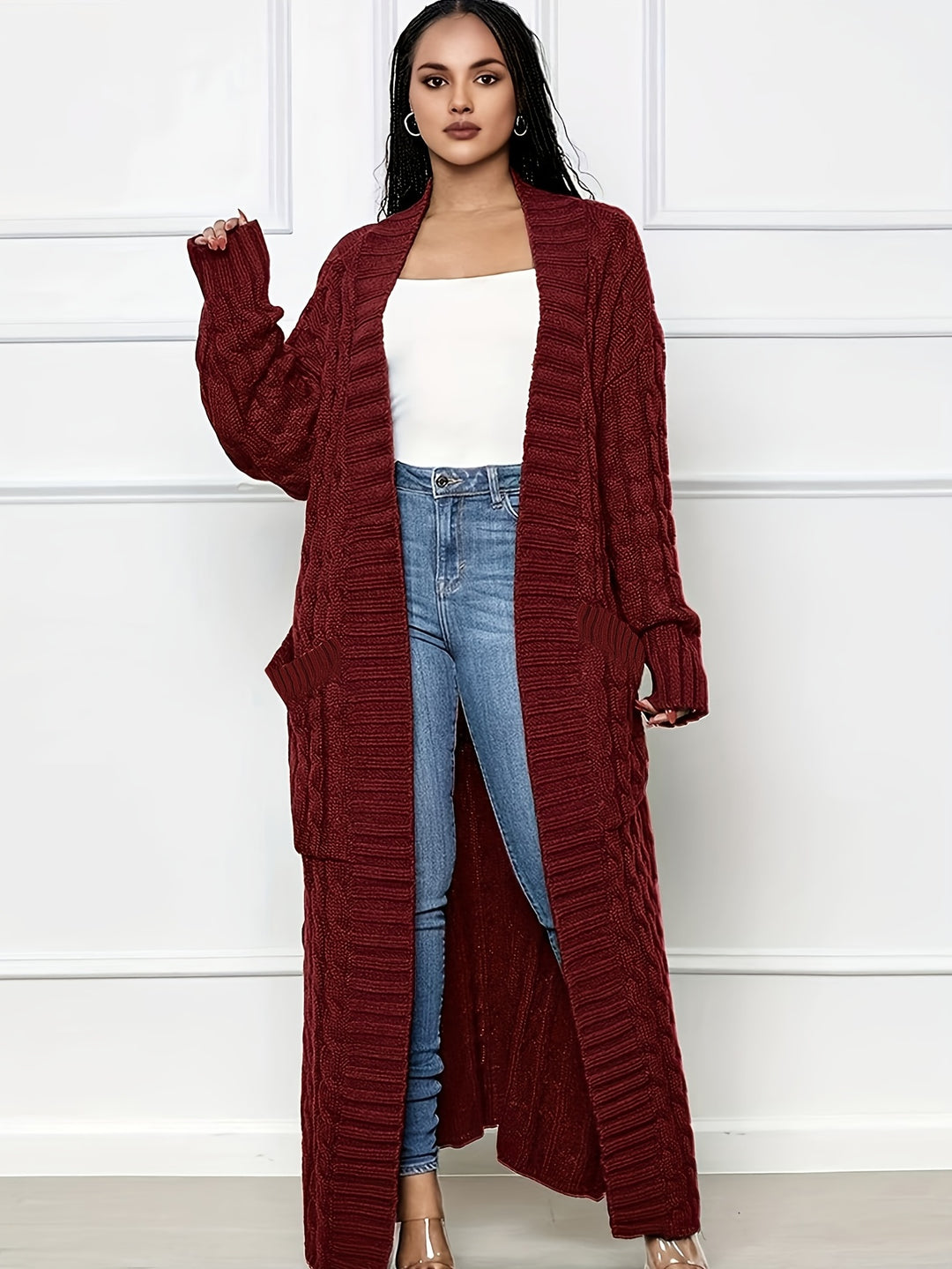 Samya™ - Extra-Long Cable Knit Cardigan