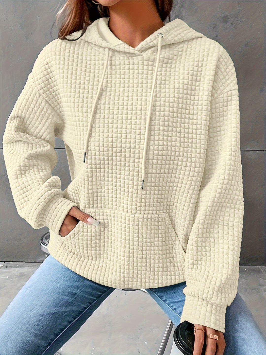 Lizzy - Cozy Waffle Grid Hoodie