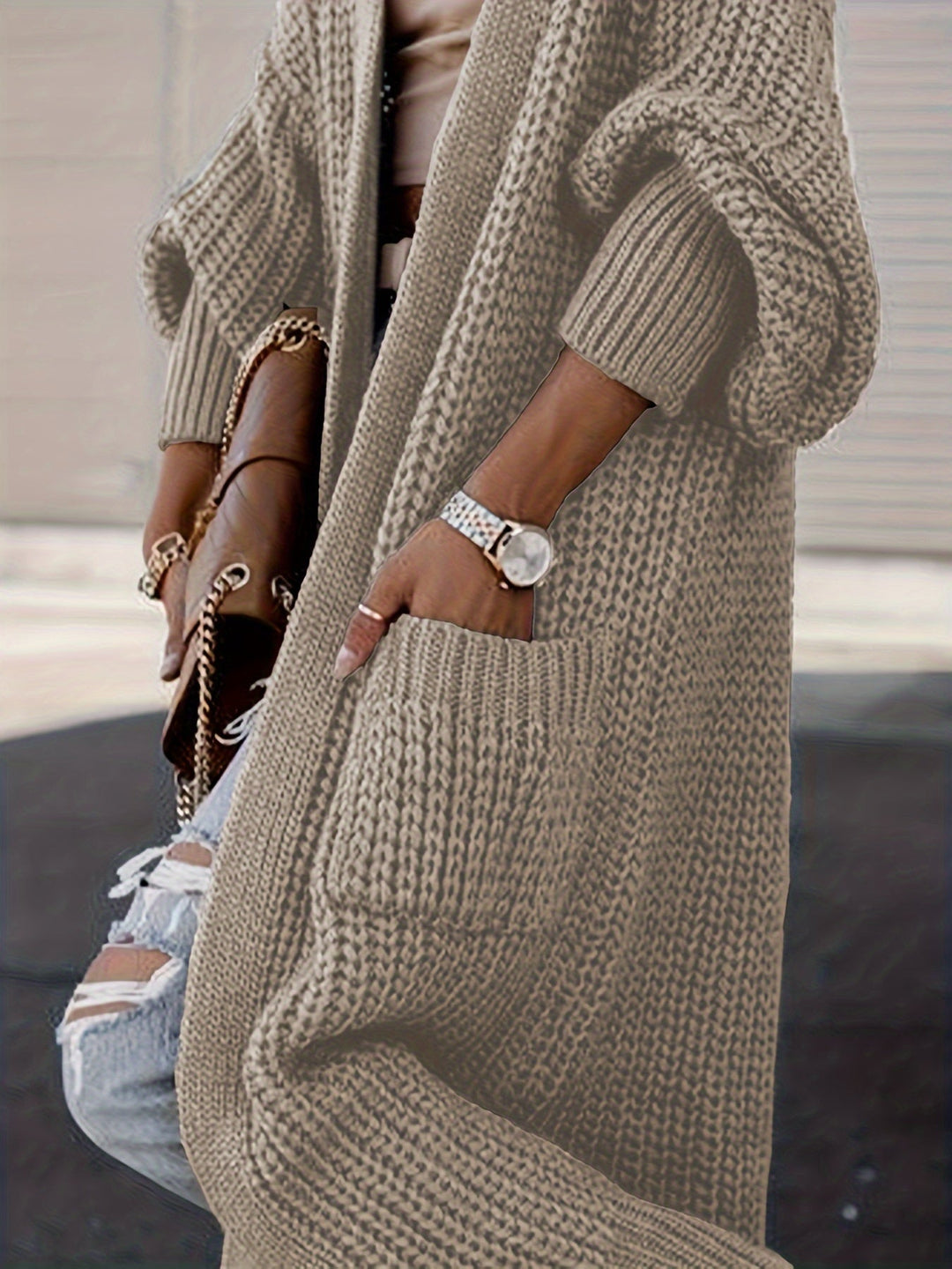 Nat - Elegant Chunky Knit Long Cardigan