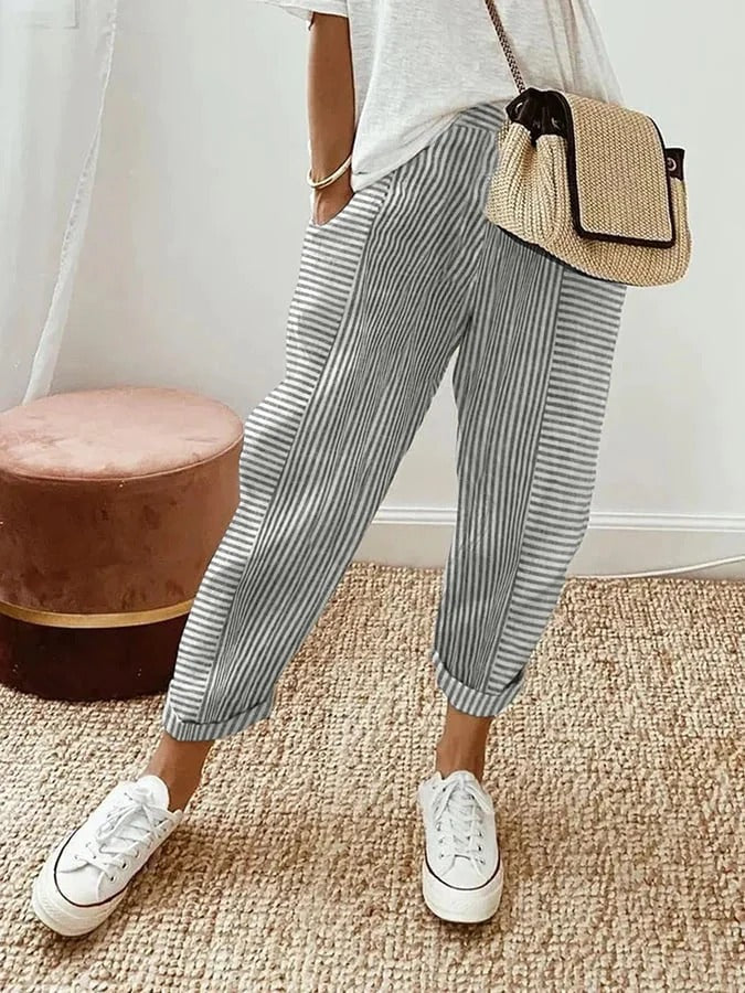 Leanne - Striped Cotton Pants