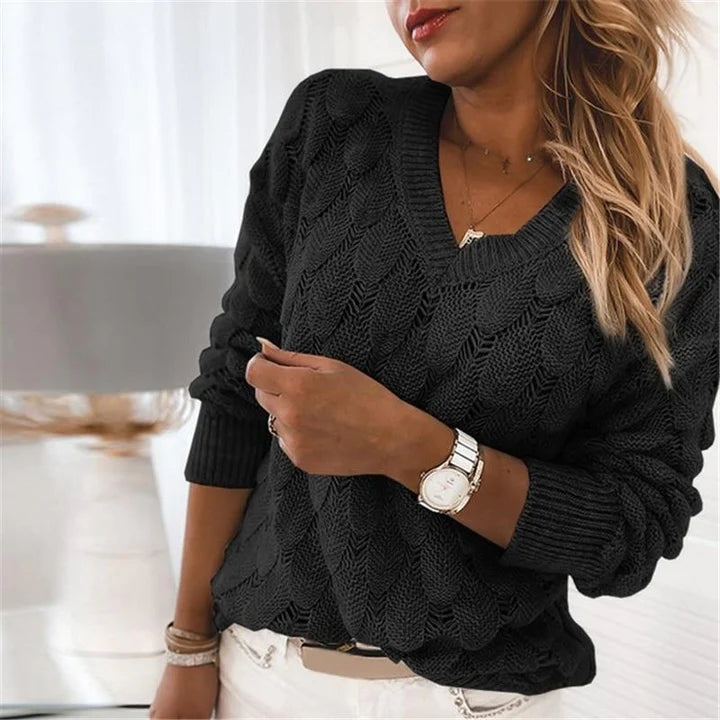 Elaine - Knitted Jumper With V Neck For Women