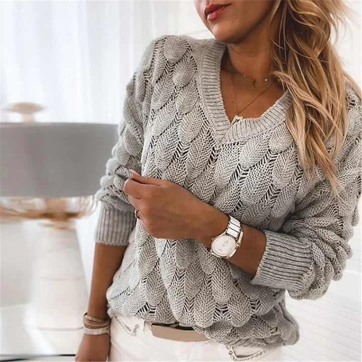Elaine - Knitted Jumper With V Neck For Women