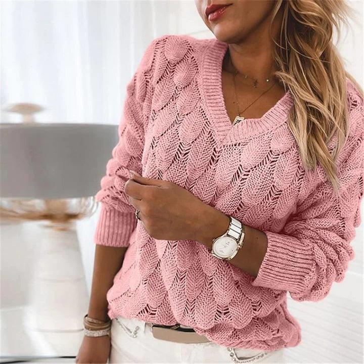 Elaine - Knitted Jumper With V Neck For Women
