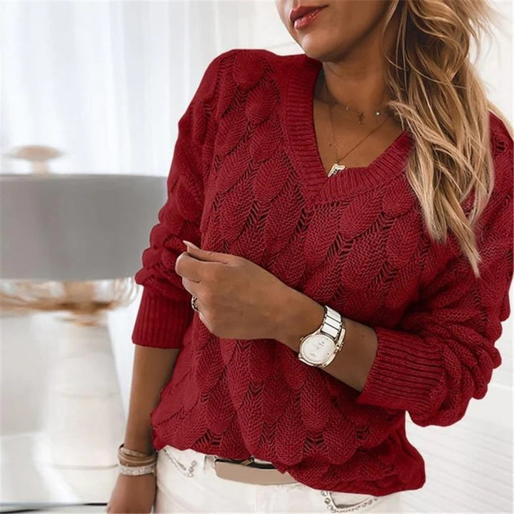 Elaine - Knitted Jumper With V Neck For Women