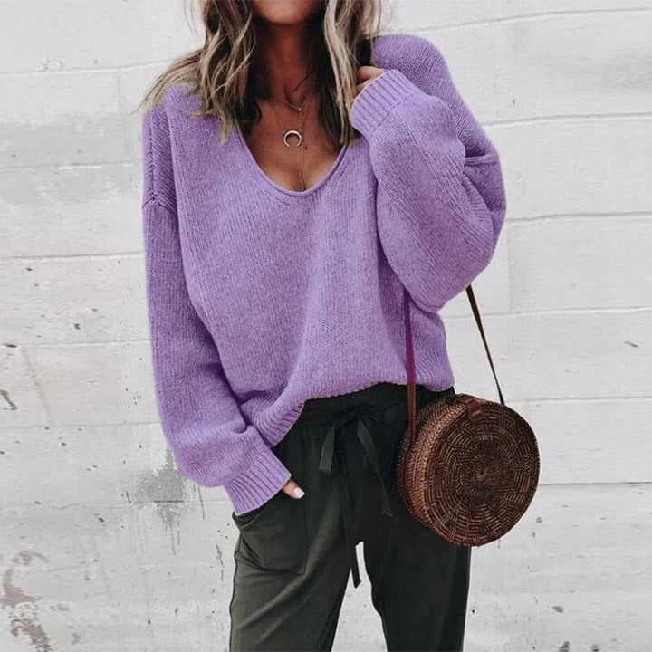 Bianca - Relaxed V-Neck Sweater Oversized Fit