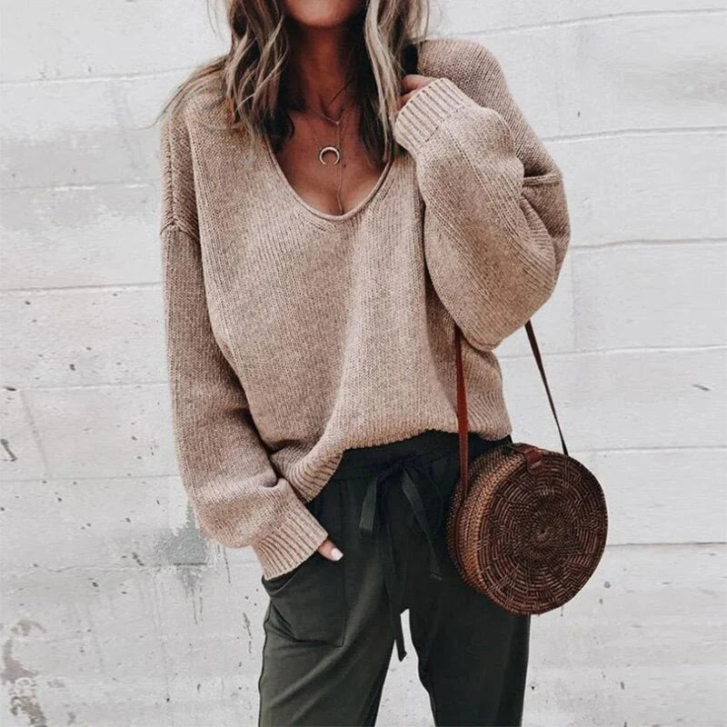 Bianca - Relaxed V-Neck Sweater Oversized Fit